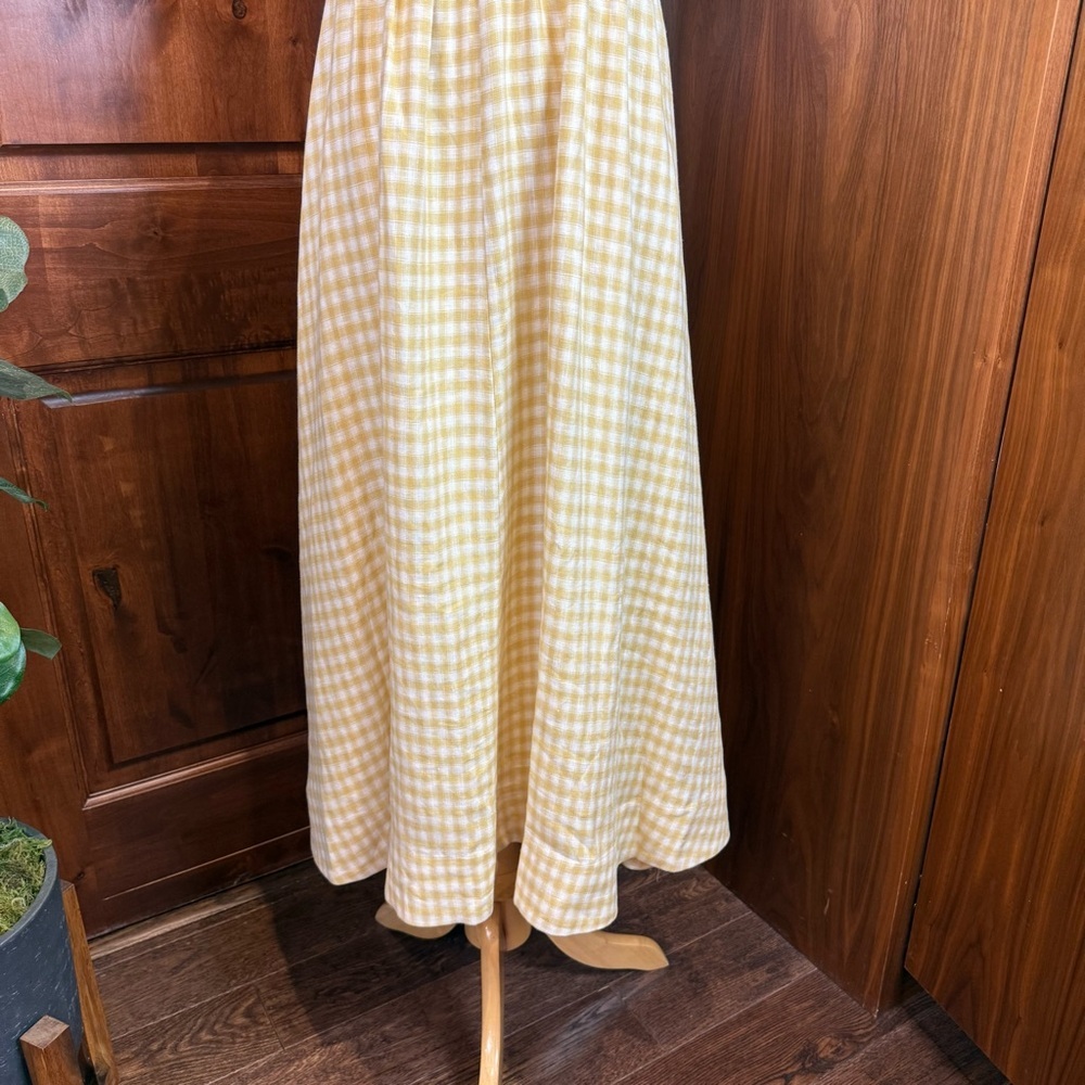 💋Reformation Marella puff sleeve linen Yellow Checkered gingham Dress. Size 6 - Picture 7 of 12